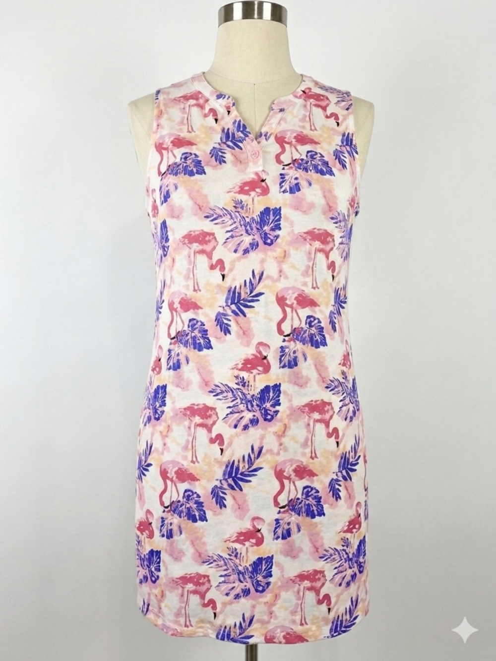 NWT Coral Bay Tropical Flamingo Tank Dress S Pink Purple Blue V-Neck